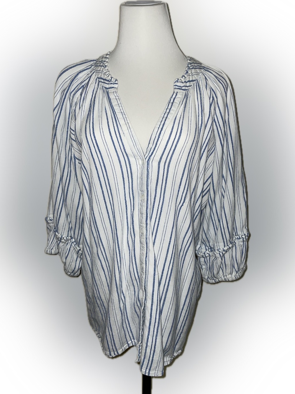 Apiece Apart Striped White and Blue Women's Tunic  | XL *Small repaired flaw*